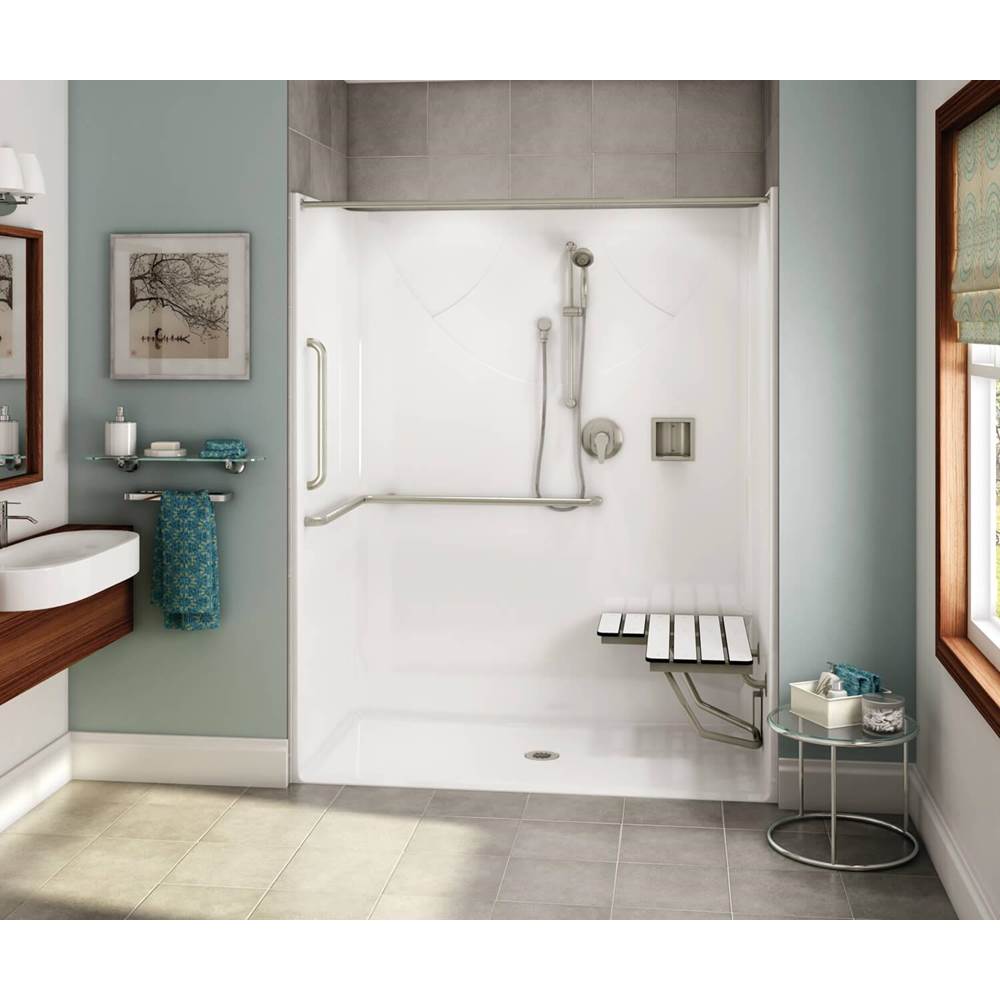 Aker OPS-6030 AcrylX Alcove Center Drain One-Piece Shower in Biscuit - ANSI compliant
