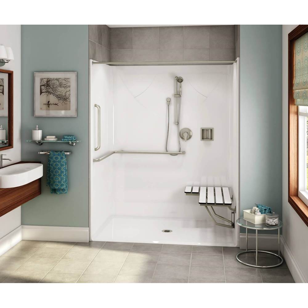 Aker OPS-6036-RS AcrylX Alcove Center Drain One-Piece Shower in Biscuit - ANSI compliant