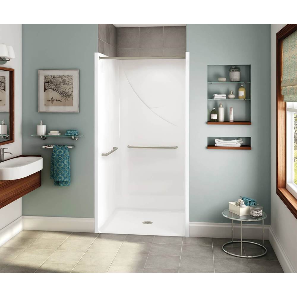 Aker OPS-3636-RS RRF AcrylX Alcove Center Drain One-Piece Shower in Biscuit - MASS Grab Bar