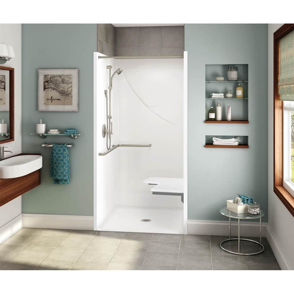 Aker OPS-3636-RS RRF AcrylX Alcove Center Drain One-Piece Shower in Thunder Grey - ADA Compliant