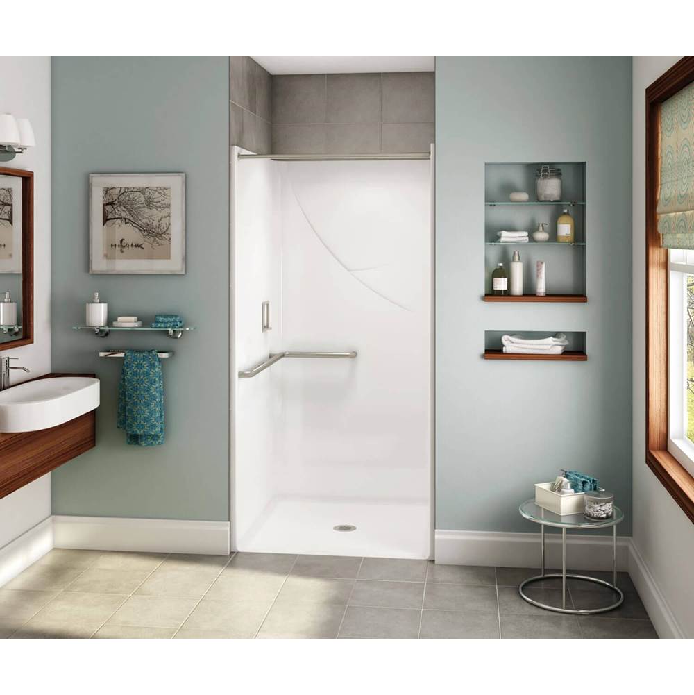 Aker OPS-3636-RS AcrylX Alcove Center Drain One-Piece Shower in Thunder Grey - L-shaped Grab Bar