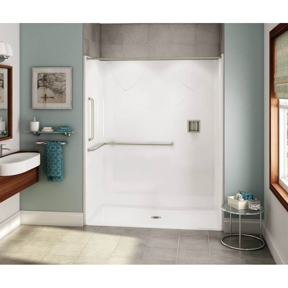 Aker OPS-6030-RS AcrylX Alcove Center Drain One-Piece Shower in Bone - ANSI Grab Bar