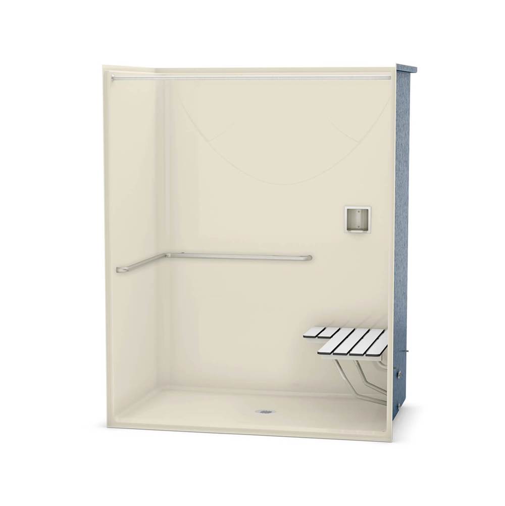Aker OPS-6036-RS AcrylX Alcove Center Drain One-Piece Shower in Bone - ADA Grab Bar and Seat