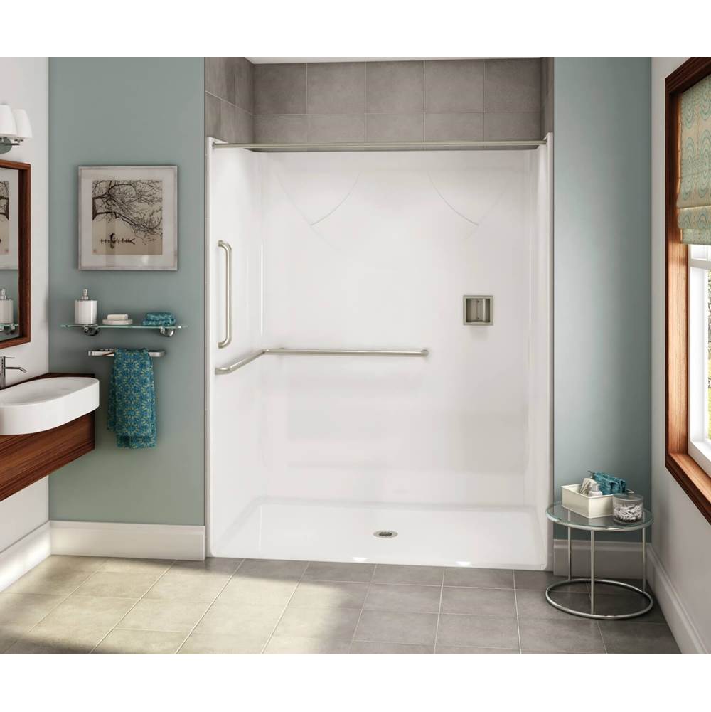Aker OPS-6036 AcrylX Alcove Center Drain One-Piece Shower in Biscuit - ANSI Grab Bar