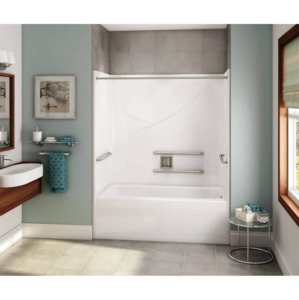 Aker OPTS-6032 AcrylX Alcove Left-Hand Drain One-Piece Tub Shower in Thunder Grey - ADA Grab Bars