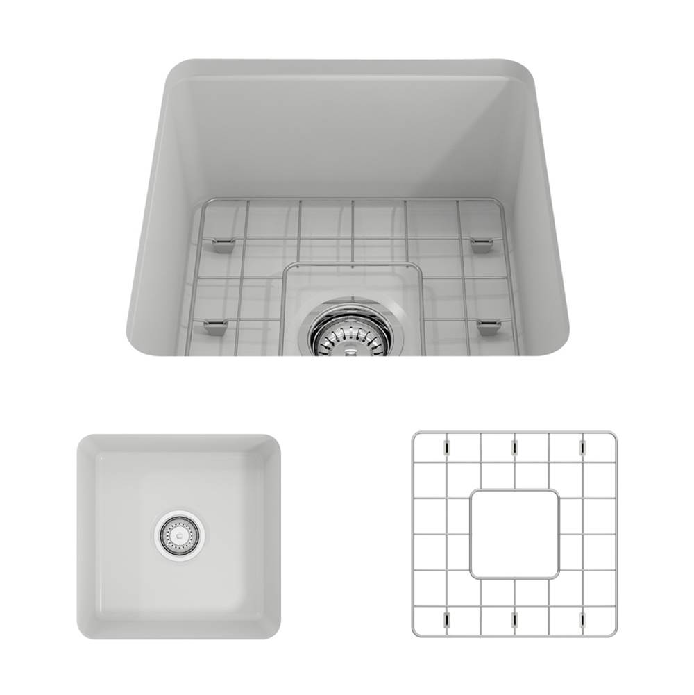 BOCCHI Sotto Dual-mount Fireclay 18 in. Single Bowl Bar Sink with Protective Bottom Grid and Strainer in White