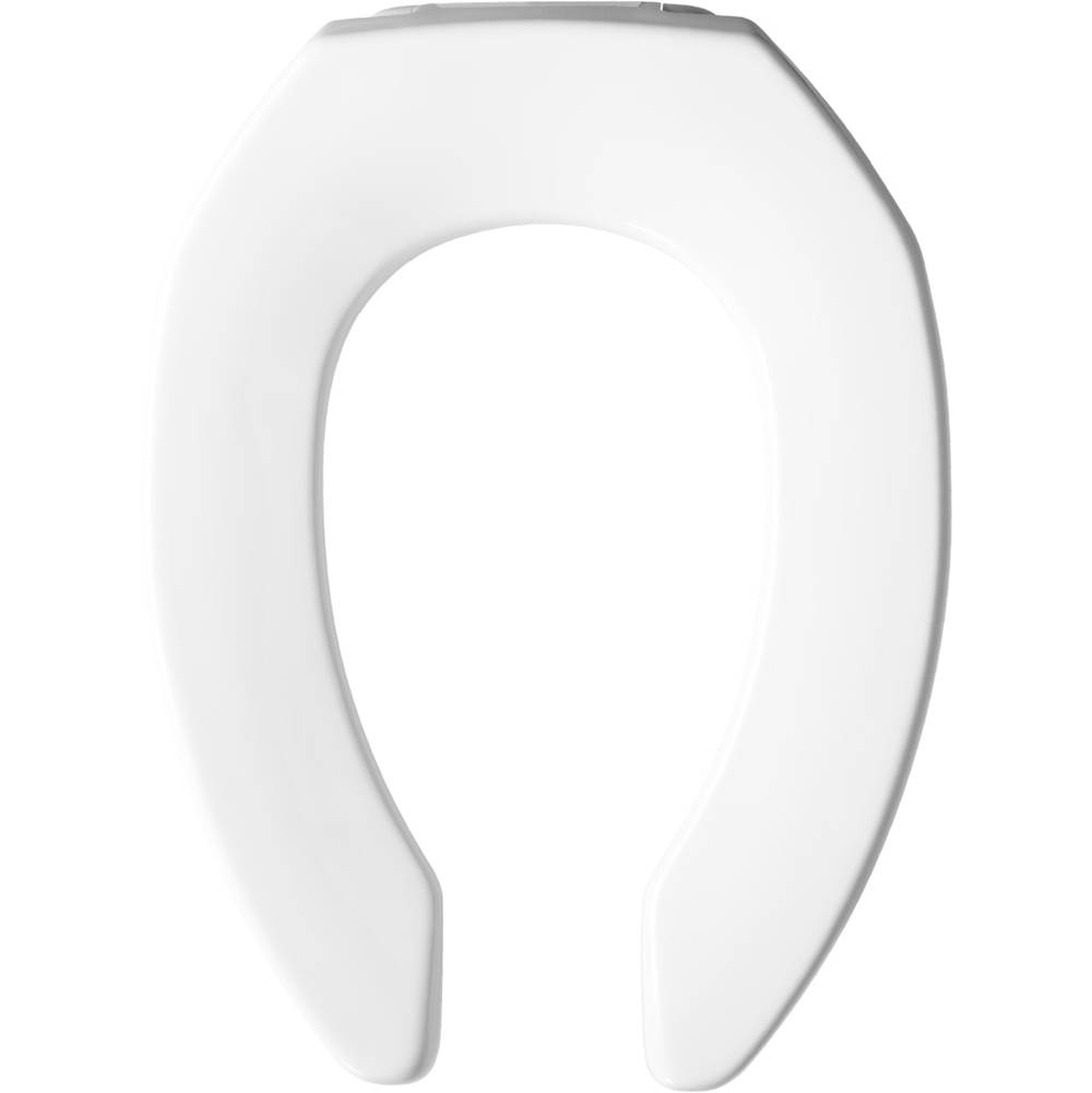 Church Elongated Open Front Less Cover Commercial Plastic Toilet Seat in White with STA-TITE Commercial Fastening System Check Hinge and DuraGuard