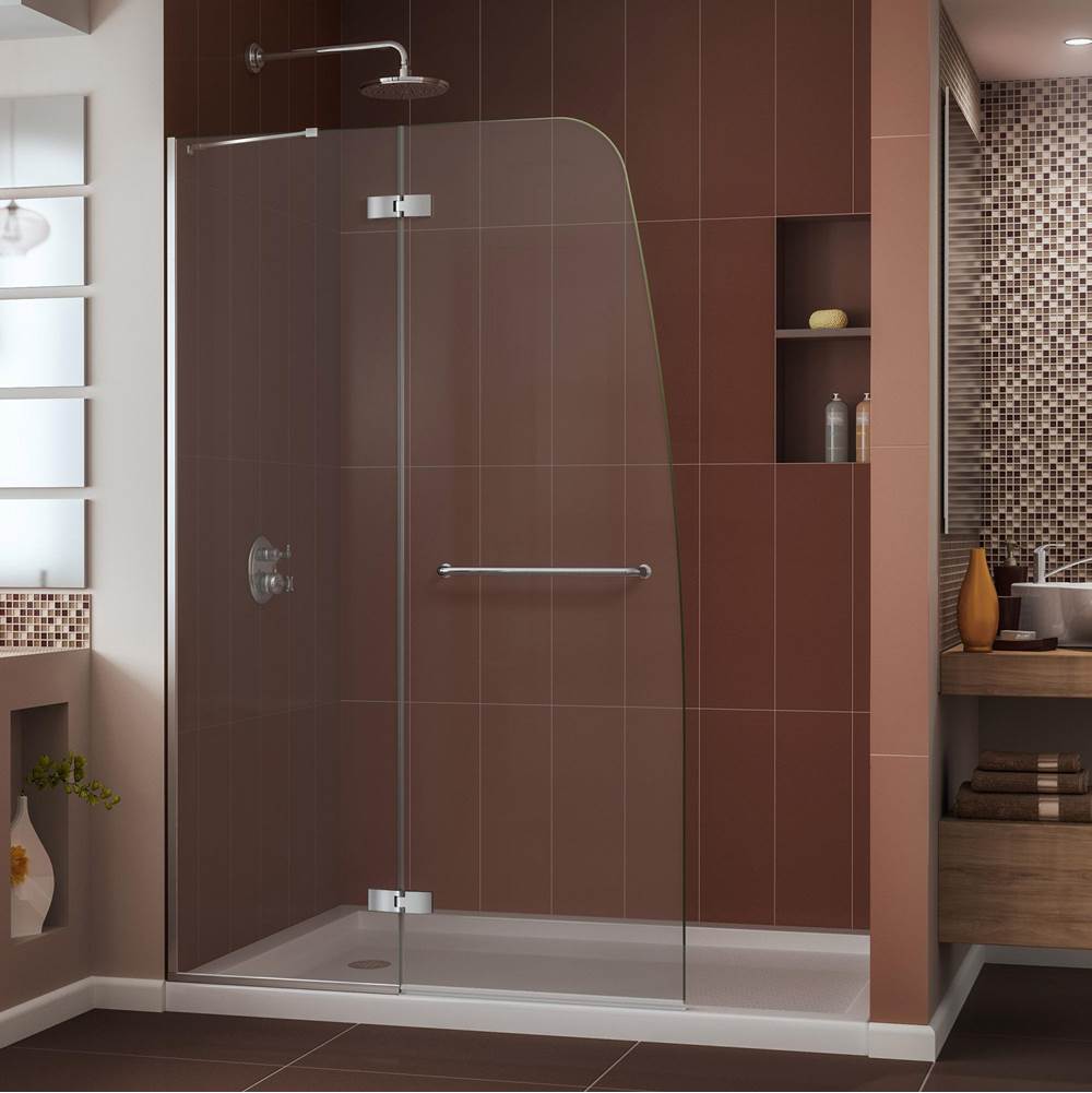 Dreamline Showers DreamLine Aqua Ultra 36 in. D x 60 in. W x 74 3/4 in. H Frameless Shower Door in Chrome and Right Drain Biscuit Base Kit