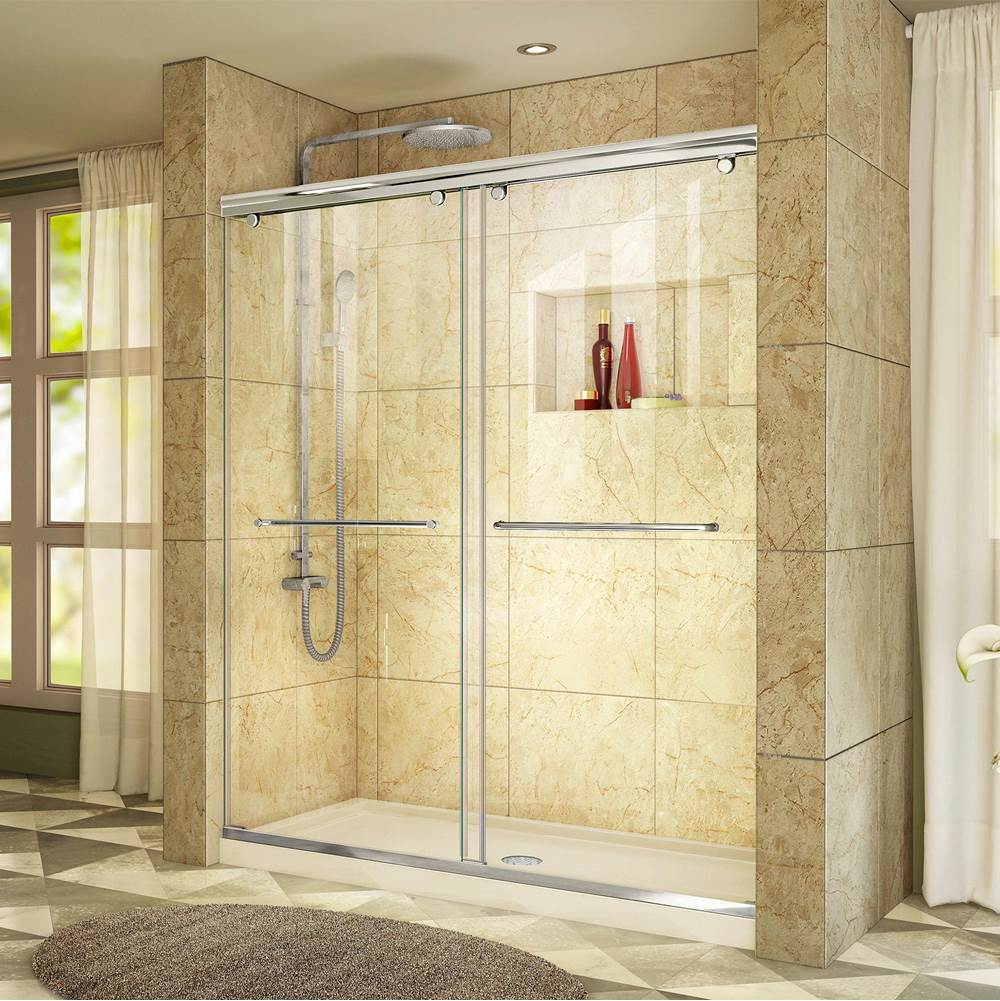 Dreamline Showers DreamLine Charisma 30 in. D x 60 in. W x 78 3/4 in. H Bypass Shower Door in Chrome with Center Drain Biscuit Base Kit