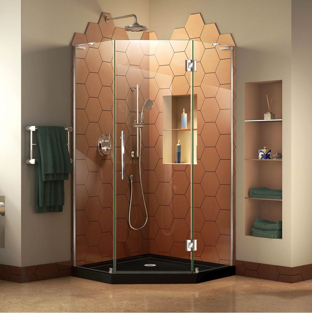 Dreamline Showers DreamLine Prism Plus 38 in. D x 38 in. W x 74 3/4 in. H Hinged Shower Enclosure in Chrome with Corner Drain Black Base