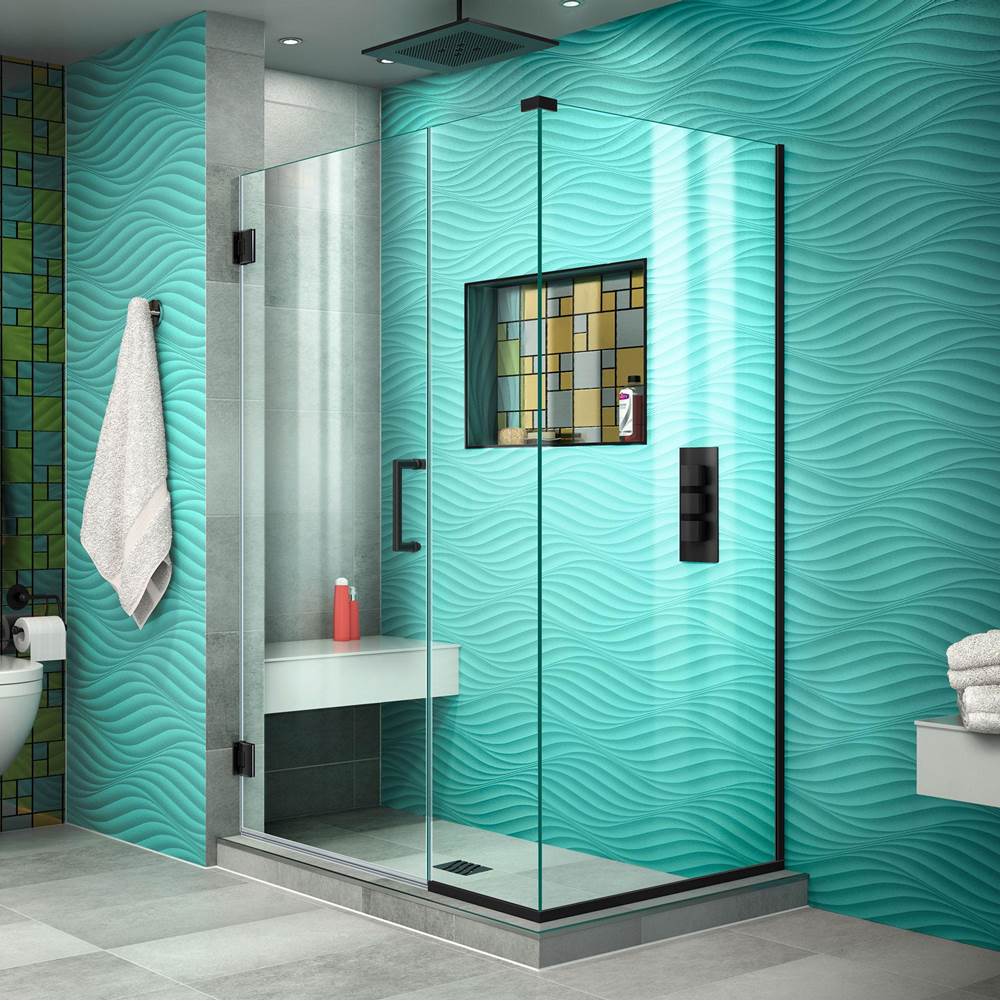 Dreamline Showers DreamLine Unidoor Plus 39 1/2 in. W x 30 3/8 in. D x 72 in. H Frameless Hinged Shower Enclosure, Clear Glass, Satin Black