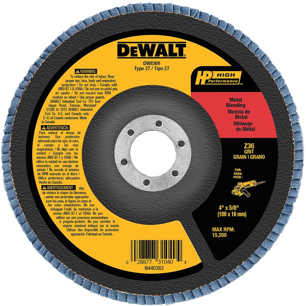 DeWalt 4'' X 5/8'' 60 GRIT ZIRCONIA FLAP DISC