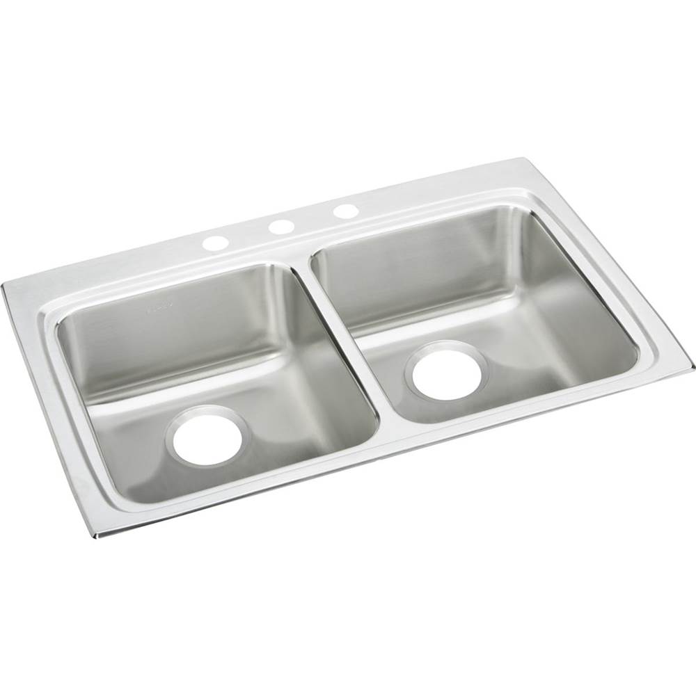 Elkay Lustertone Classic Stainless Steel 33'' x 22'' x 5'', 0-Hole Equal Double Bowl Drop-in ADA Sink