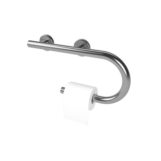 Health at Home Left Hand Grab Bar/Toilet Paper Holder. Polished Stainless.