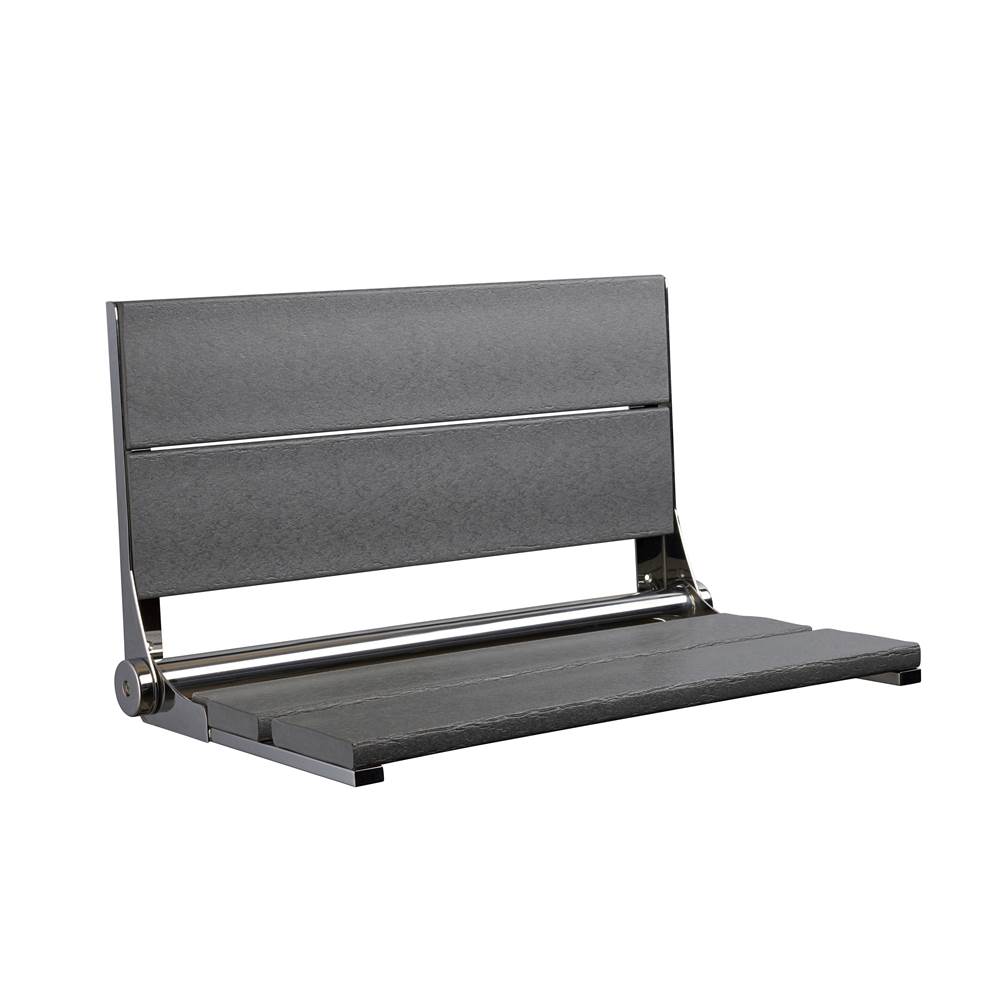 Health at Home 26'' Gray seat - Polished SS frame, fold-up shower seat with mounting screws. Must secure to bloc