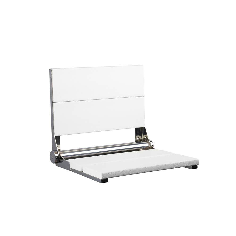 Health at Home 18'' White seat - Polished SS frame, fold-up shower seat with mounting screws. Must secure to blo