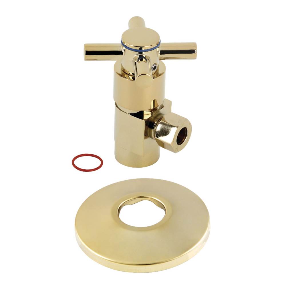 Kingston Brass 1/2''IPS x 3/8''O.D. Anti-Seize Deluxe Quarter-Turn Ceramic Hardisc Cartridge Angle Stop with Flange, Polished Brass