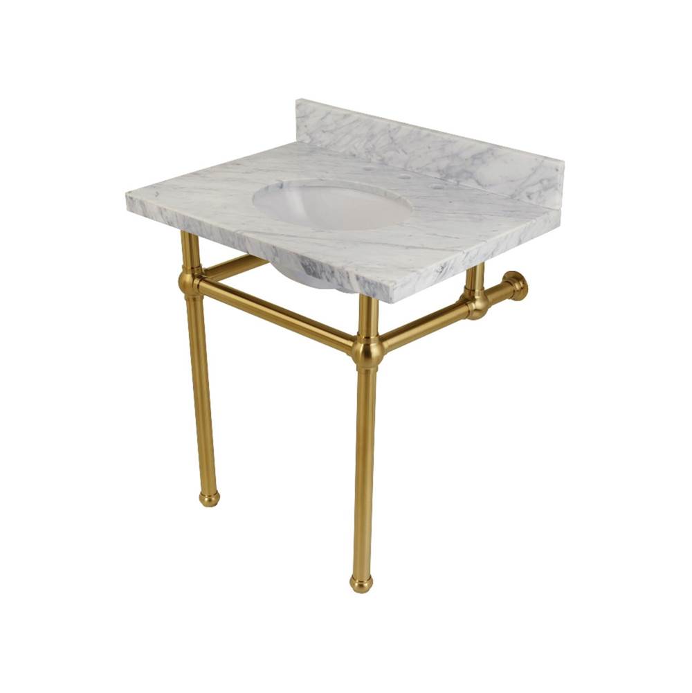 Kingston Brass Templeton 30'' x 22'' Carrara Marble Vanity Top with Brass Console Legs, Carrara Marble/Brushed Brass