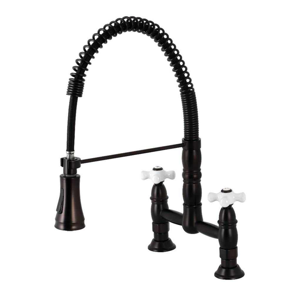 Kingston Brass Gourmetier Heritage Two-Handle Deck-Mount Pull-Down Sprayer Kitchen Faucet, Oil Rubbed Bronze