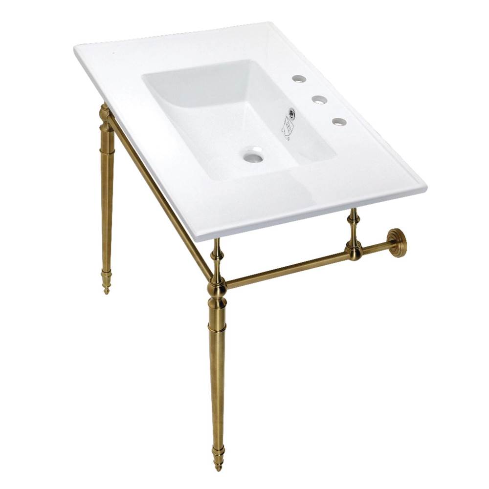 Kingston Brass Edwardian 31'' Console Sink with Brass Legs (8-Inch, 3 Hole), White/Brushed Brass