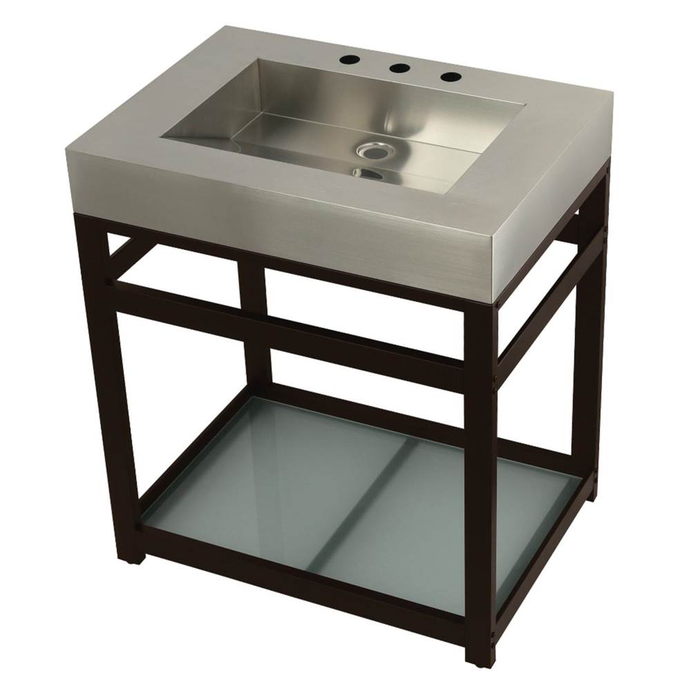 Kingston Brass Fauceture 31'' Stainless Steel Sink with Steel Console Sink Base, Brushed/Oil Rubbed Bronze