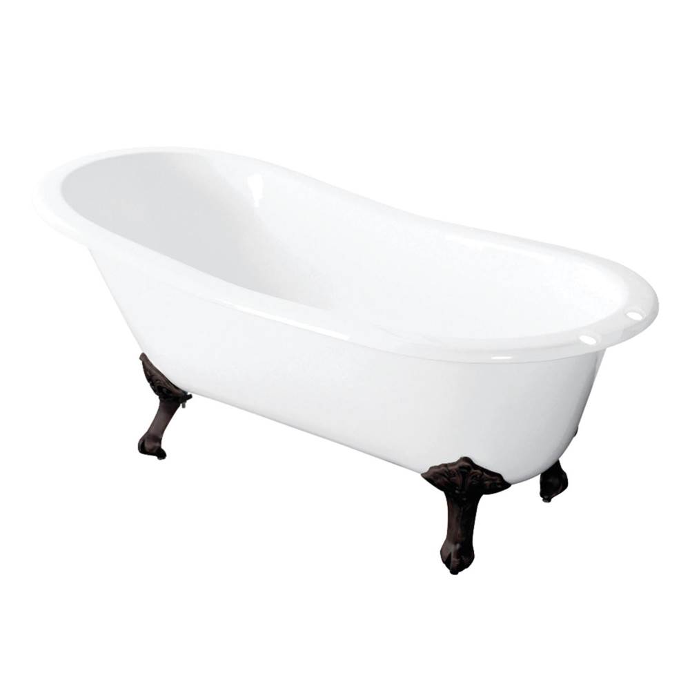 Kingston Brass Aqua Eden 54-Inch Cast Iron Slipper Clawfoot Tub with 7-Inch Faucet Drillings, White/Oil Rubbed Bronze