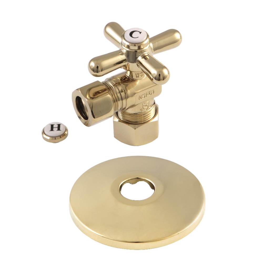 Kingston Brass 5/8-Inch OD X 1/2-Inch OD Comp Quarter-Turn Angle Stop Valve with Flange, Polished Brass
