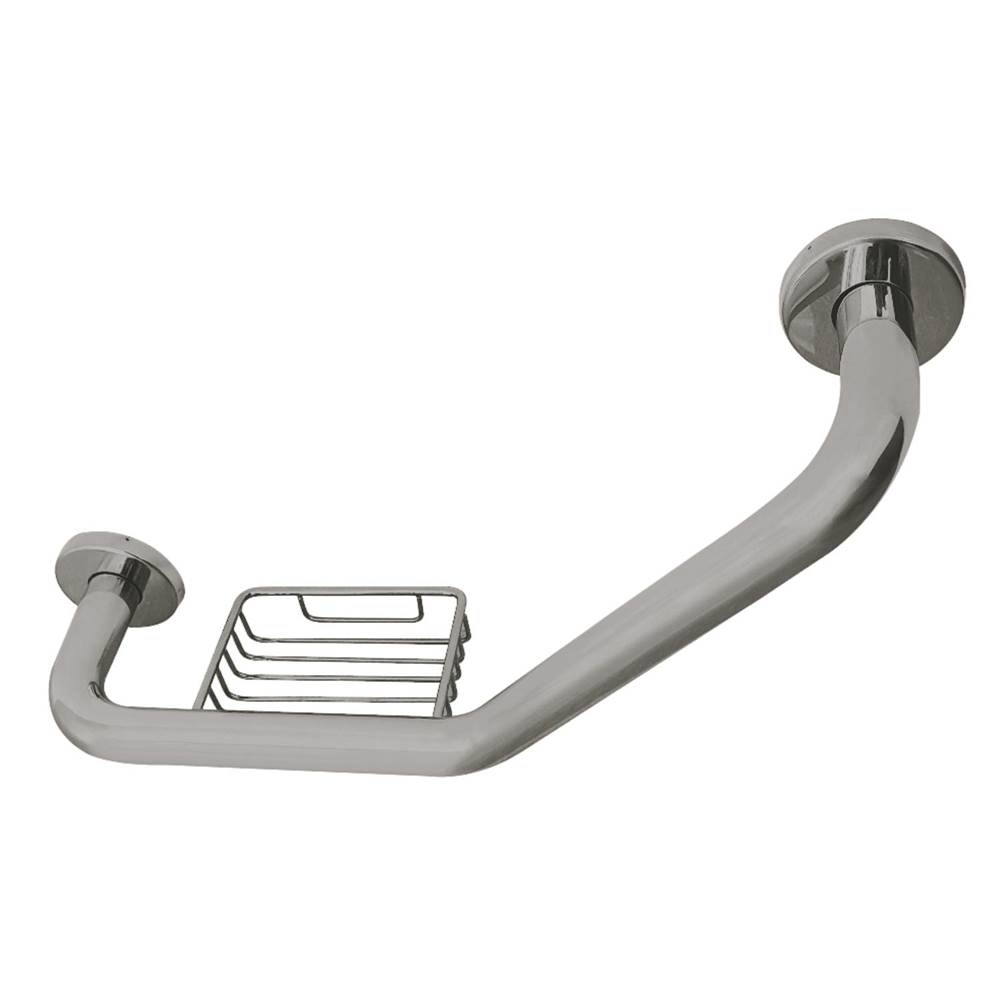 Kingston Brass Meridian 10'' x 12'' Angled Grab Bar with Soap Holder, Brushed Nickel