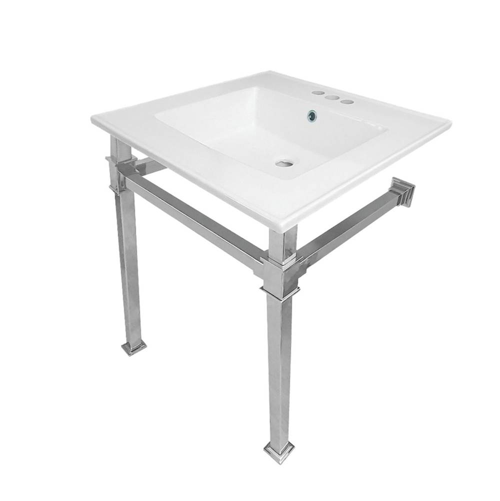 Kingston Brass Monarch 25-Inch Ceramic Console Sink (4'' Faucet Drilling), White/Polished Chrome