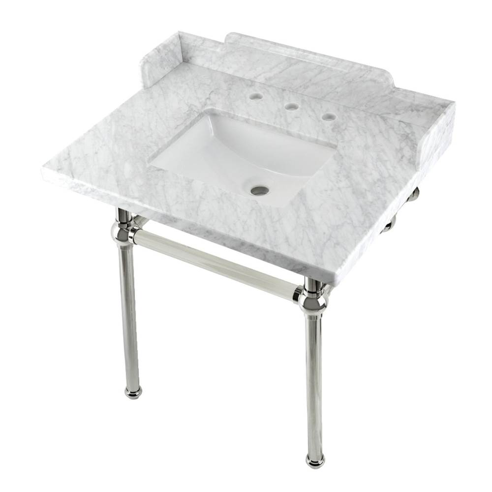 Kingston Brass Kingston Brass LMS3030MBSQ6 Pemberton 30'' Carrara Marble Console Sink with Brass Legs, Marble White/Polished Nickel