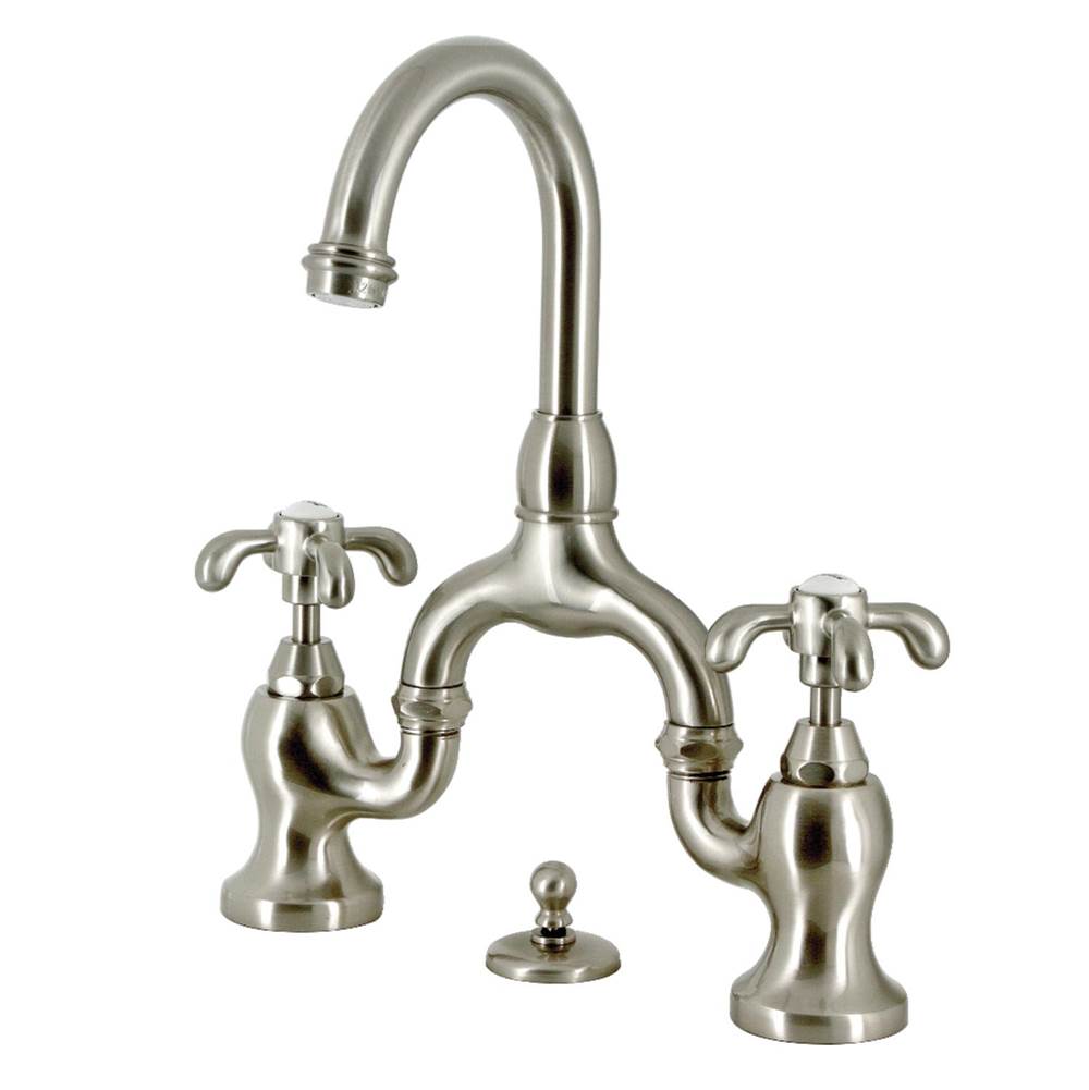 Kingston Brass Kingston Brass KS7998TX French Country Bridge Bathroom Faucet with Brass Pop-Up, Brushed Nickel