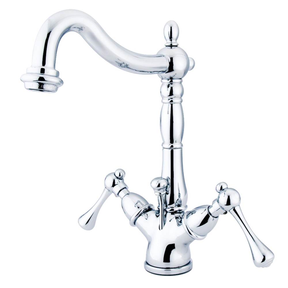 Kingston Brass Heritage Two-Handle Bathroom Faucet with Brass Pop-Up and Cover Plate, Polished Chrome