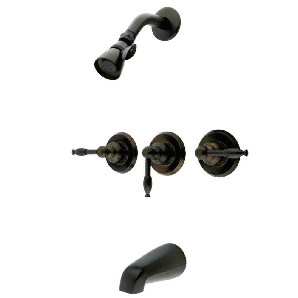 Kingston Brass Knight Three-Handle Tub and Shower Faucet, Oil Rubbed Bronze