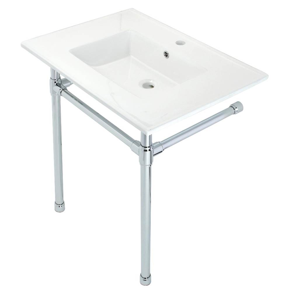 Kingston Brass Dreyfuss 31'' Console Sink with Stainless Steel Legs (Single Faucet Hole), White/Polished Chrome