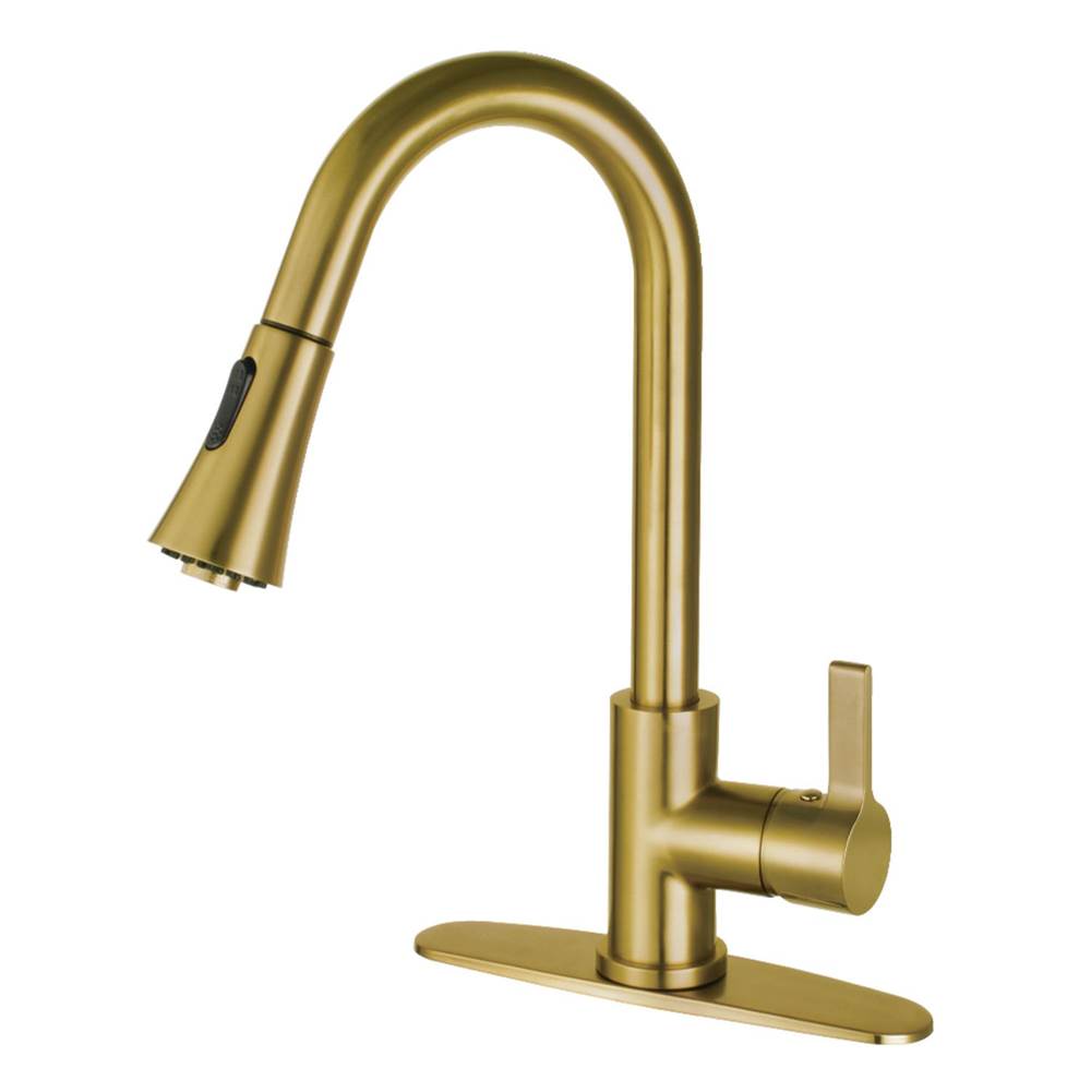 Kingston Brass Gourmetier Continental Single-Handle Pull-Down Kitchen Faucet, Brushed Brass