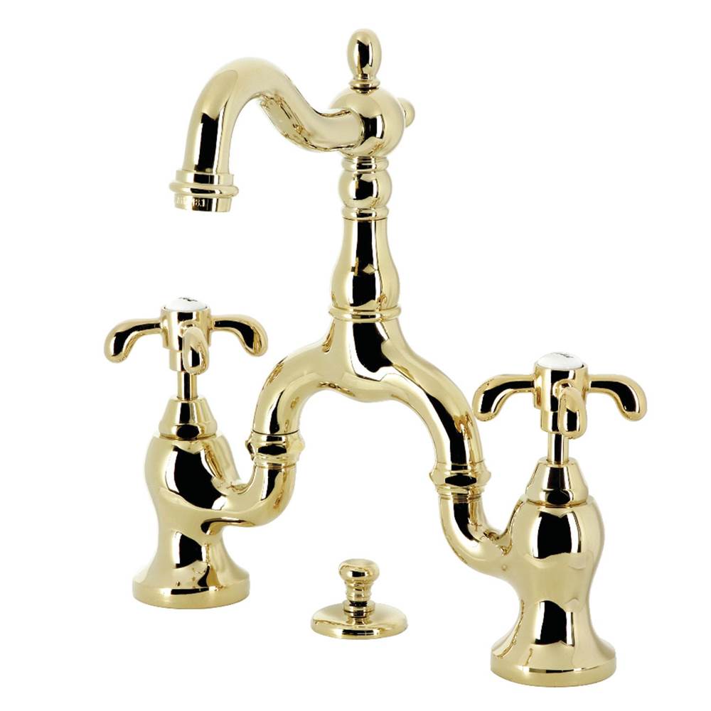 Kingston Brass Kingston Brass KS7972TX French Country Bridge Bathroom Faucet with Brass Pop-Up, Polished Brass