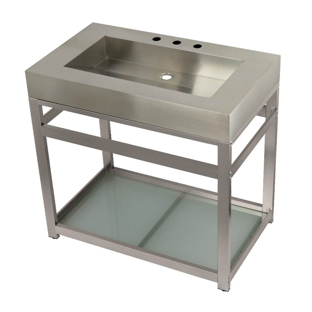 Kingston Brass Fauceture 37'' Stainless Steel Sink with Steel Console Sink Base, Brushed/Brushed Nickel