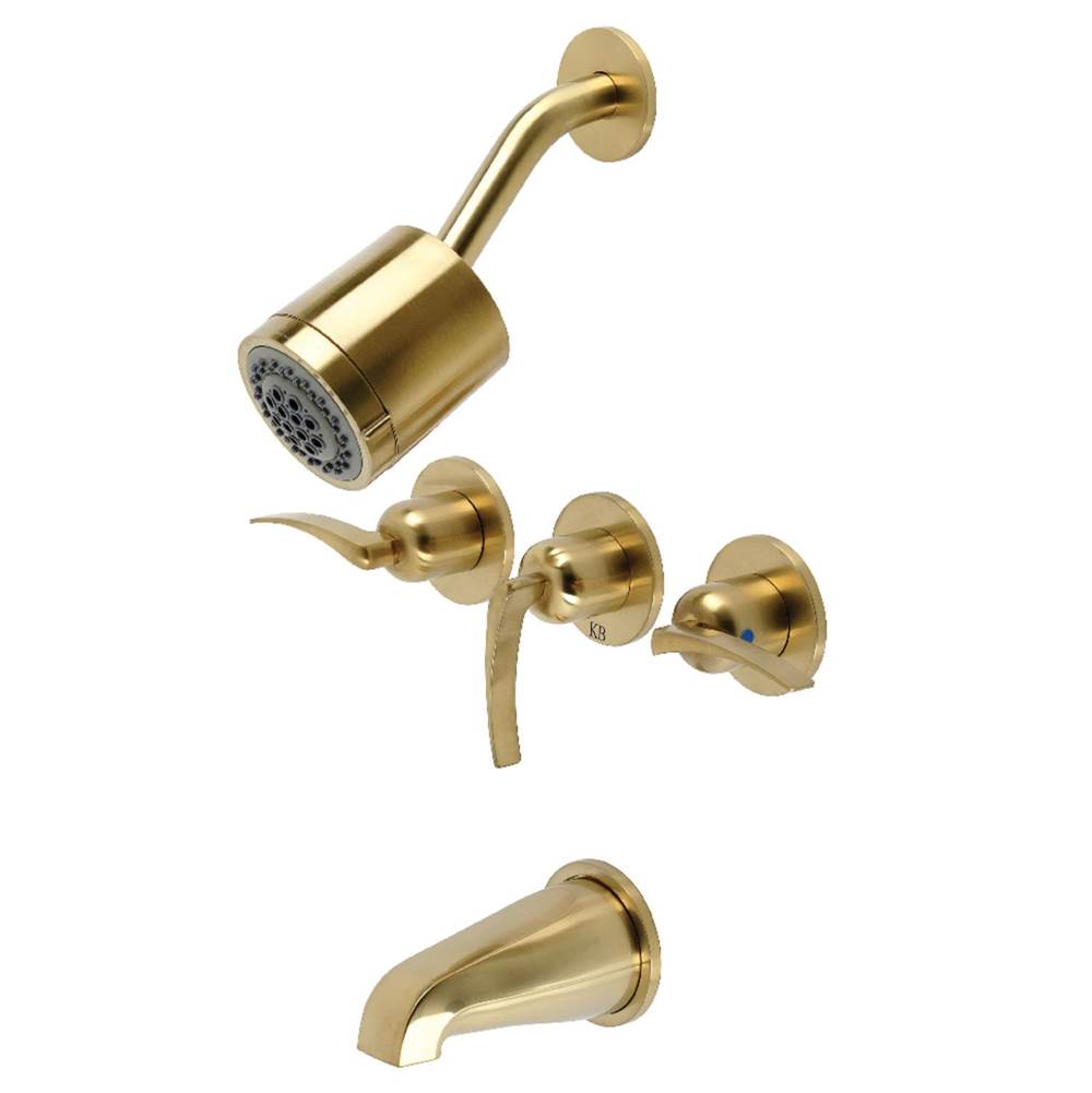 Kingston Brass Centurion Three-Handle Tub and Shower Faucet, Brushed Brass