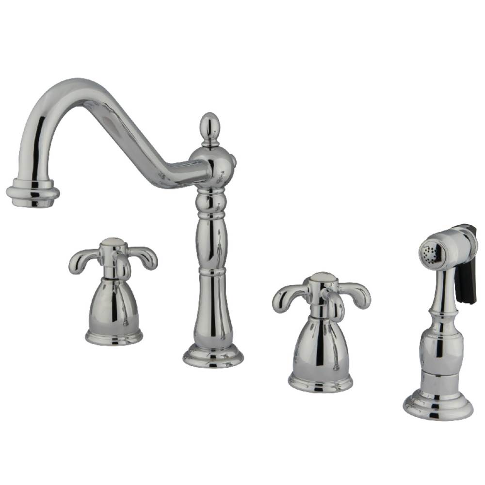 Kingston Brass French Country Widespread Kitchen Faucet with Brass Sprayer, Polished Chrome