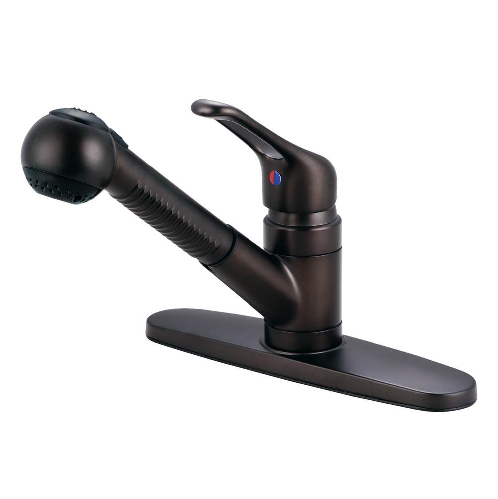 Kingston Brass Water Saving Wyndham Pull-out Kitchen Faucet with Single Loop Handle and Matching Wand, Oil Rubbed Bronze