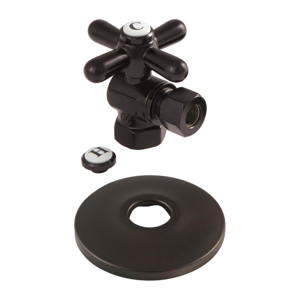 Kingston Brass 3/8'' IPS X 3/8'' OD Comp Quarter-Turn Angle Stop Valve with Flange, Oil Rubbed Bronze