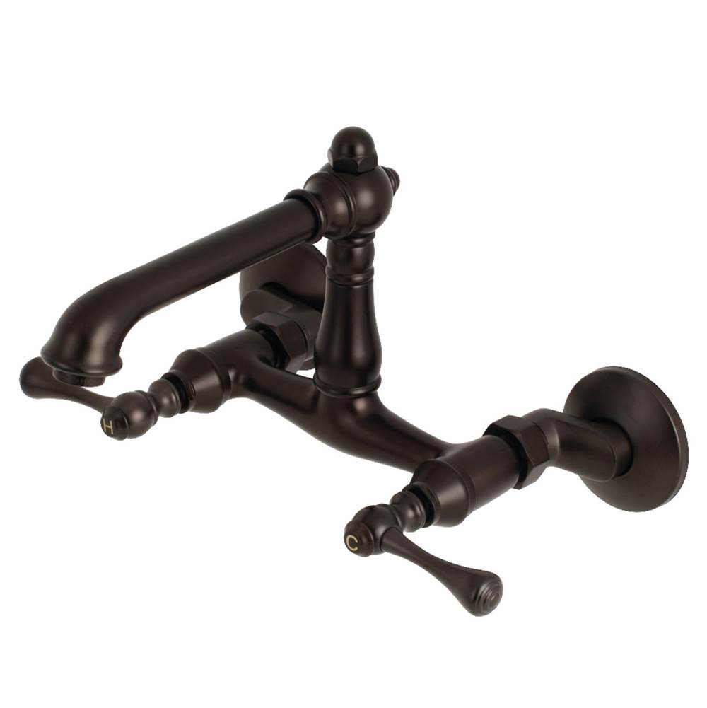 Kingston Brass English Country 6-Inch Adjustable Center Wall Mount Kitchen Faucet, Oil Rubbed Bronze