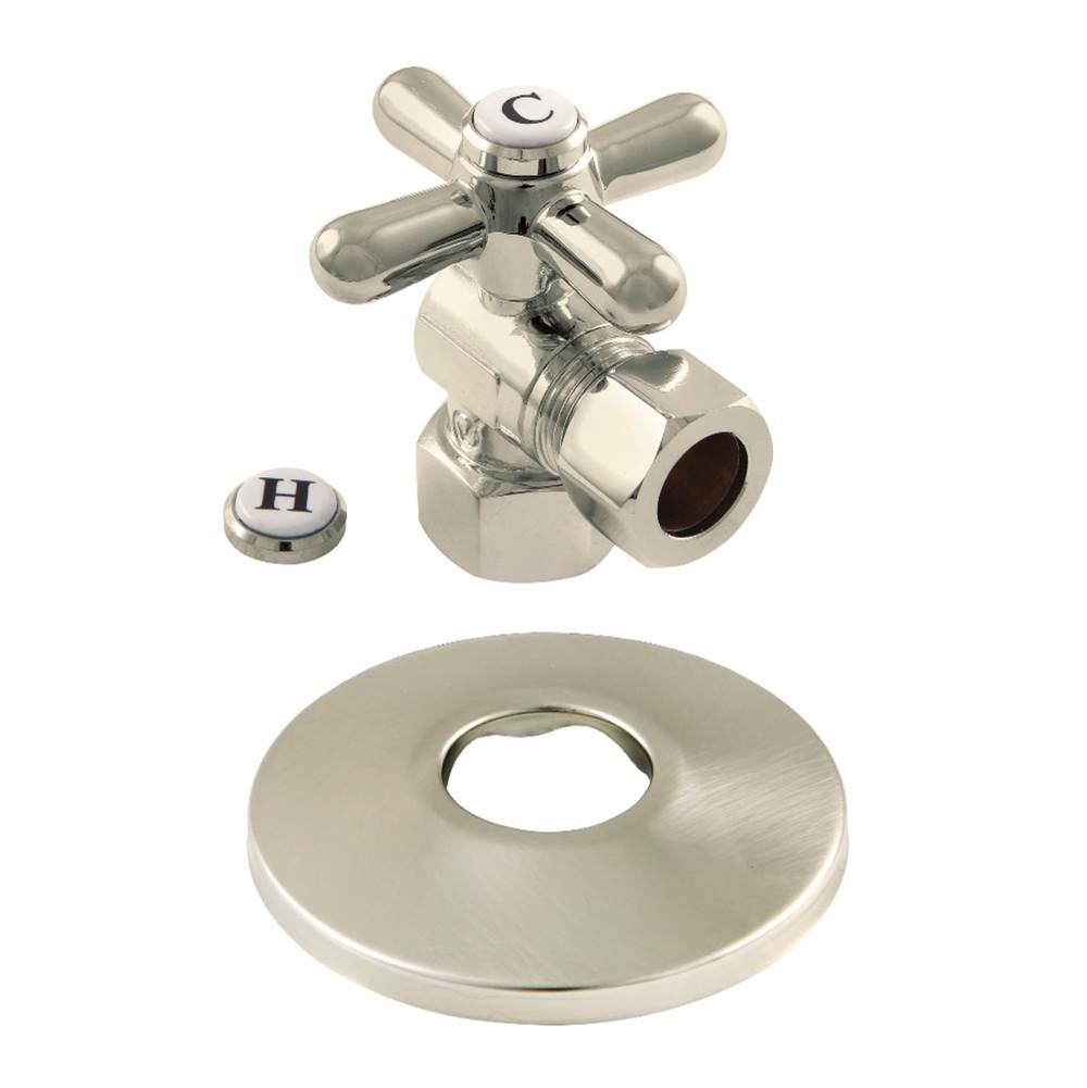 Kingston Brass 1/2-Inch FIP X 1/2-Inch OD Comp Quarter-Turn Angle Stop Valve with Flange, Brushed Nickel