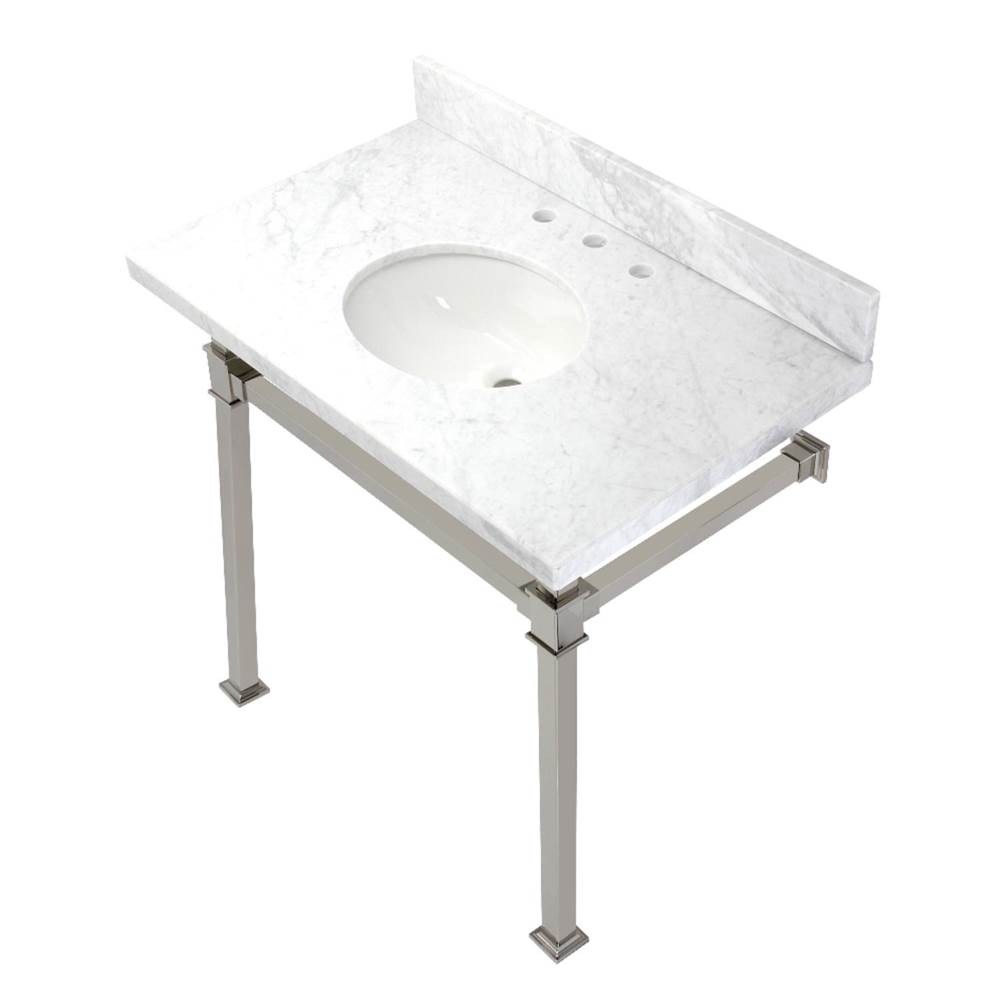 Kingston Brass Monarch 36-Inch Carrara Marble Console Sink, Marble White/Polished Nickel