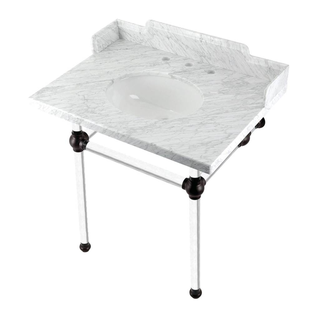 Kingston Brass Kingston Brass LMS3030MA5 Pemberton 30'' Carrara Marble Console Sink with Acrylic Legs, Marble White/Oil Rubbed Bronze