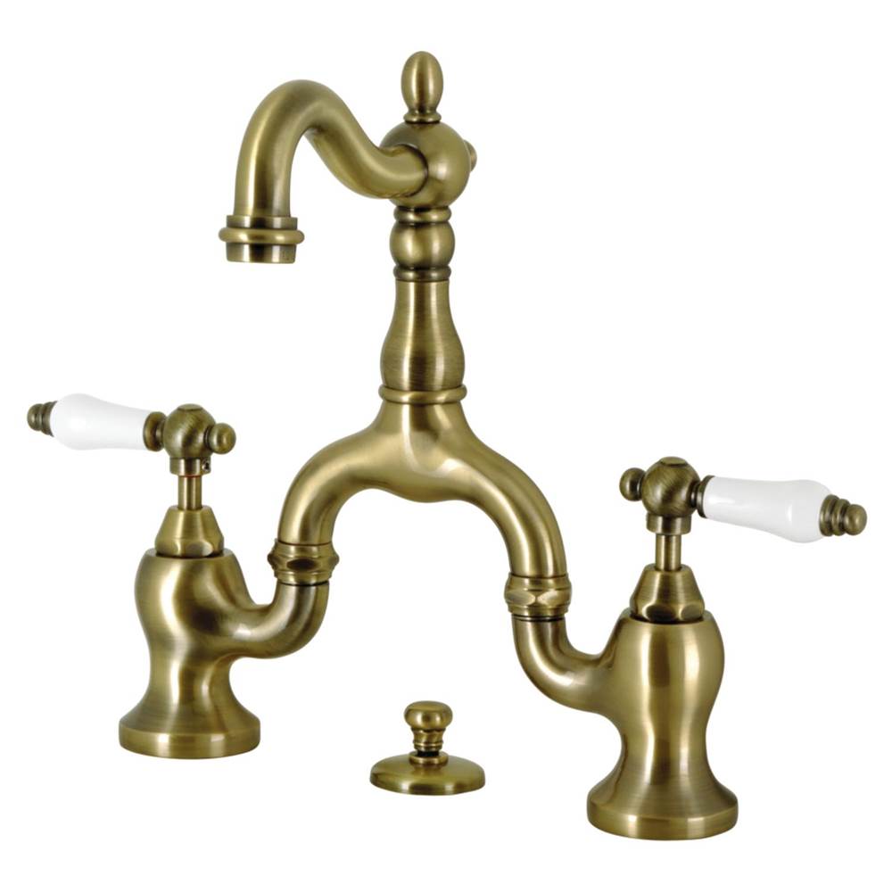 Kingston Brass Kingston Brass KS7973PL English Country Bridge Bathroom Faucet with Brass Pop-Up, Antique Brass