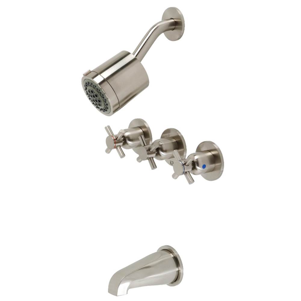 Kingston Brass Concord Three-Handle Tub and Shower Faucet, Brushed Nickel