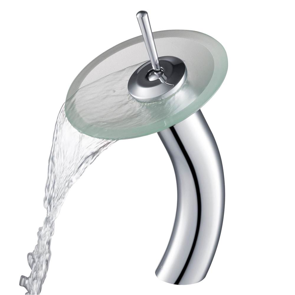 Kraus KRAUS Tall Waterfall Bathroom Faucet for Vessel Sink with Frosted Glass Disk, Chrome Finish