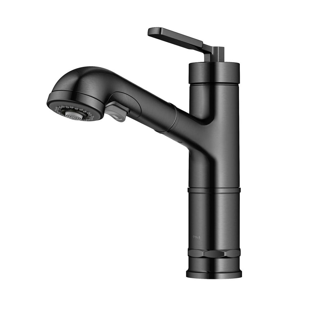 Kraus Allyn Industrial Pull Out Single Handle Kitchen Faucet In Spot Free Black Stainless Steel