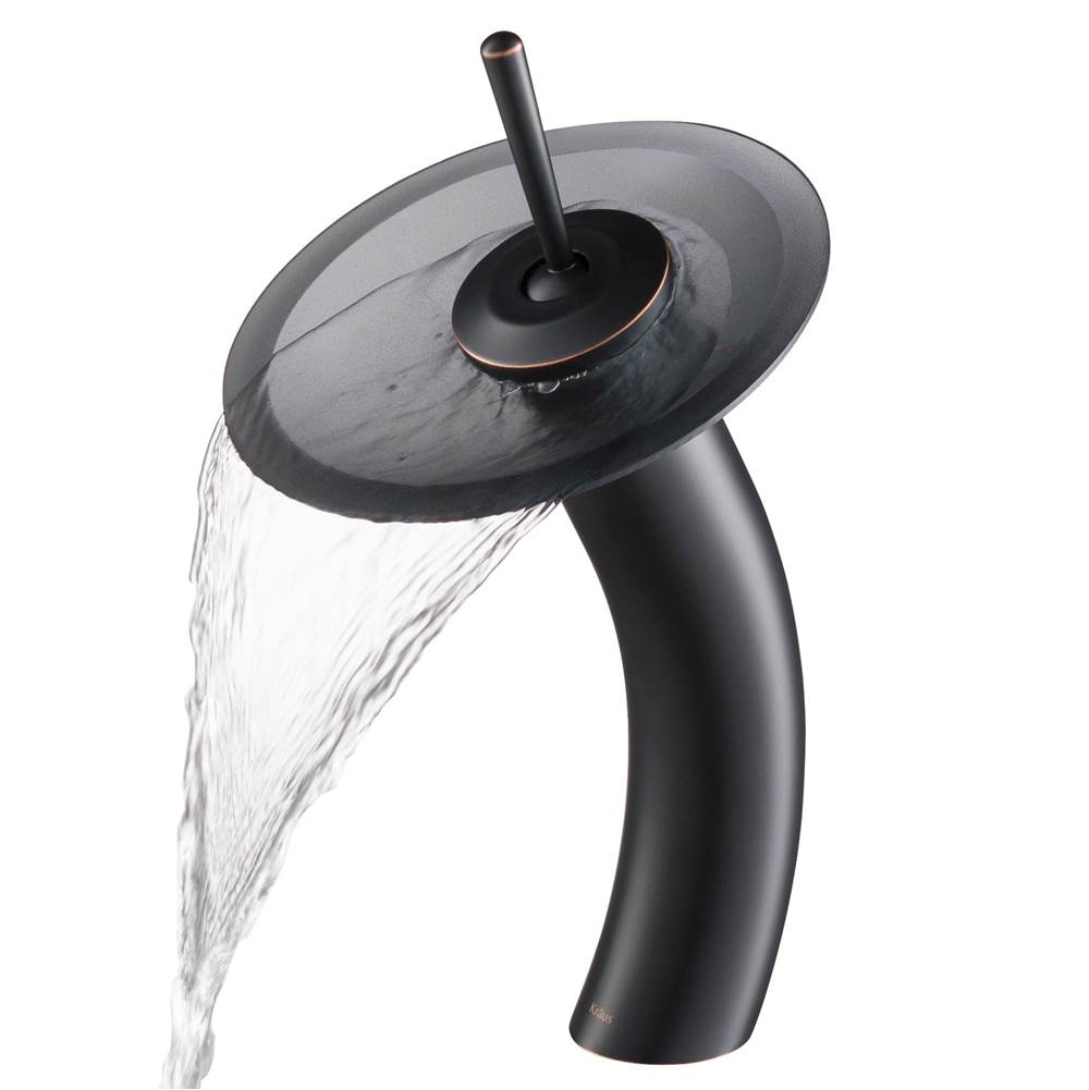Kraus KRAUS Tall Waterfall Bathroom Faucet for Vessel Sink with Frosted Black Glass Disk, Oil Rubbed Bronze Finish
